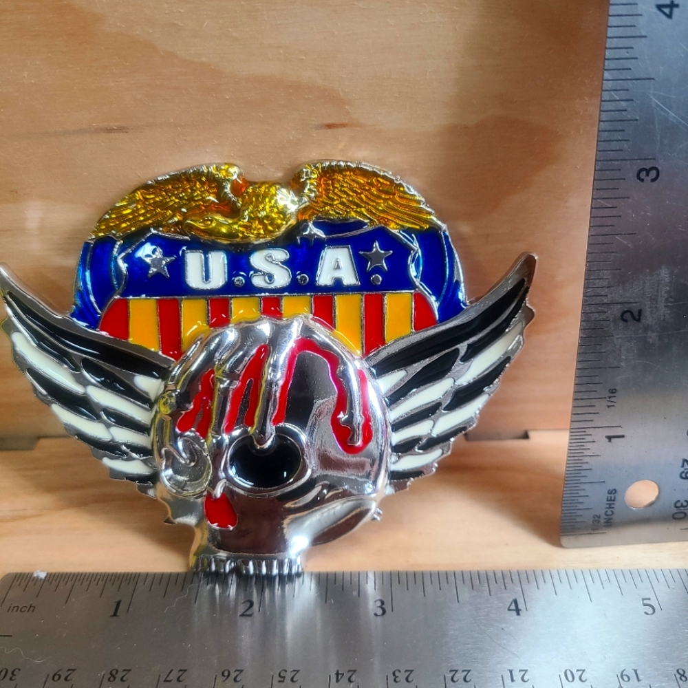 Belt Buckle Bleeding skull with wings USA Eagle Sheild New Biker Motorcycle Bike